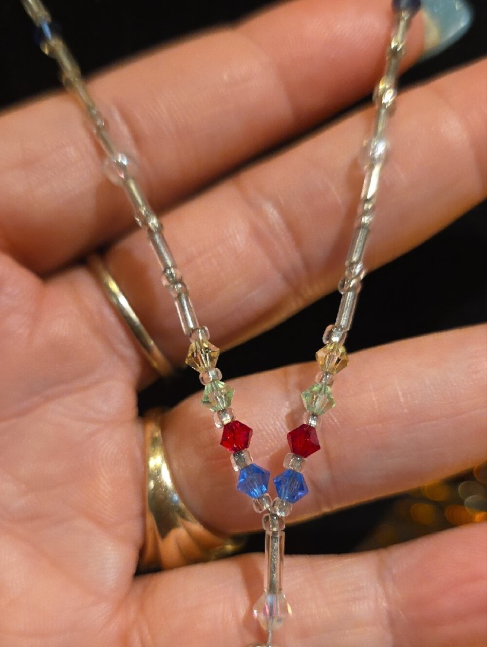 Vintage Multicolor Crystal Puzzle Pendant Necklace - Picture 4 of 6